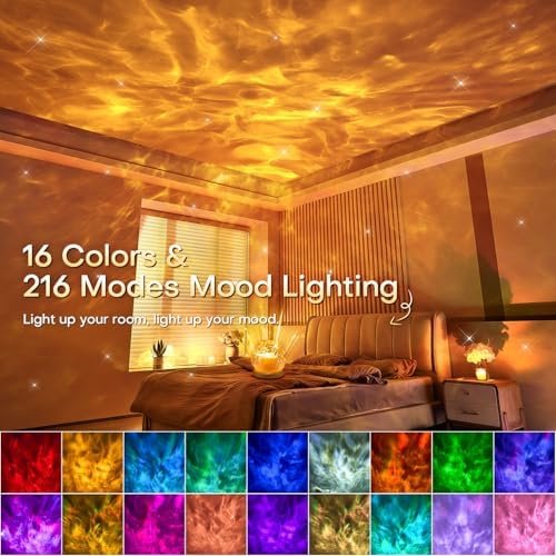 Sunset projection lamp casting warm light in a bedroom