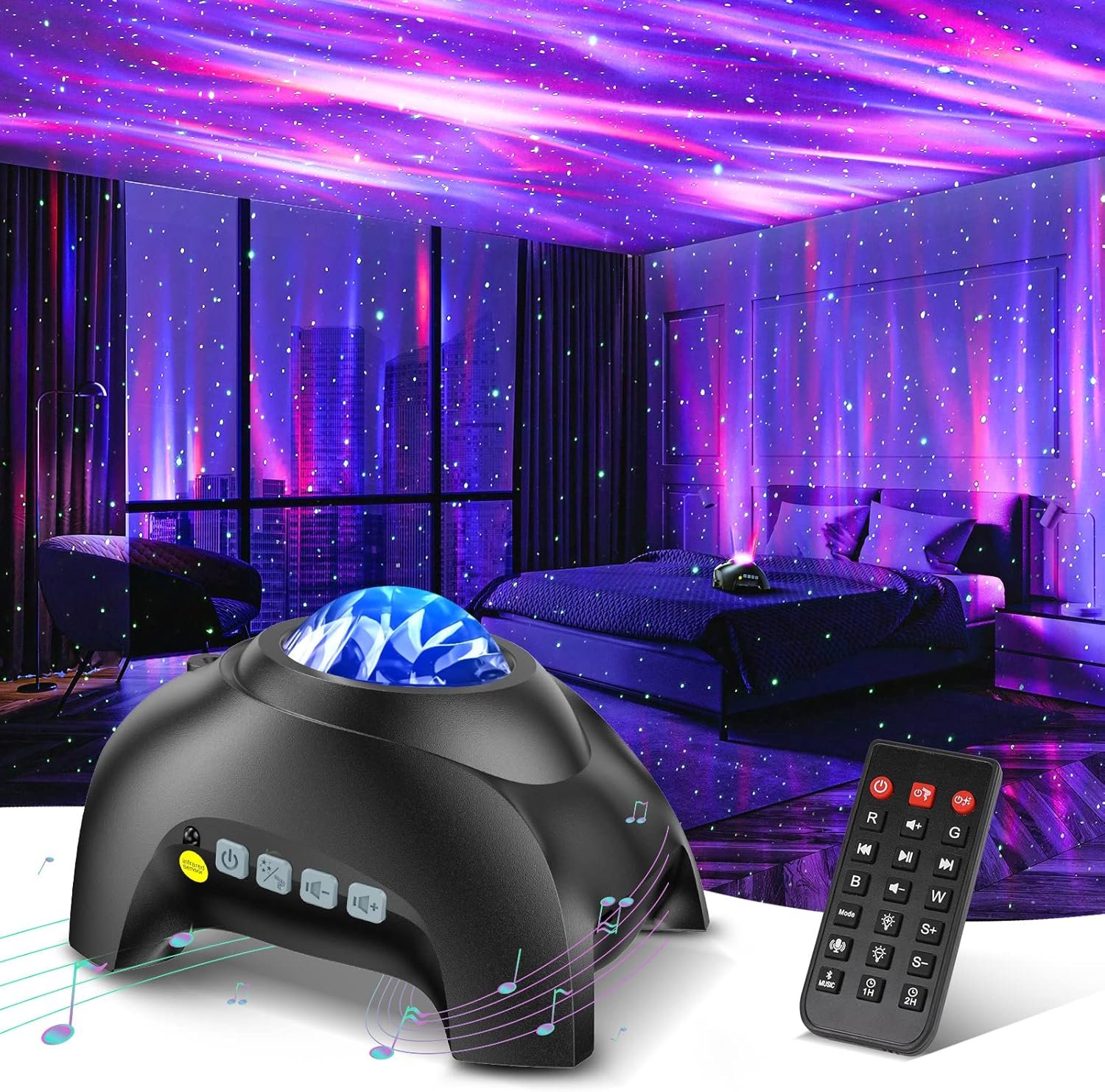 Aurora Galaxy Projector - 33 Light Effects Star Projector with Remote and Bluetooth Speaker