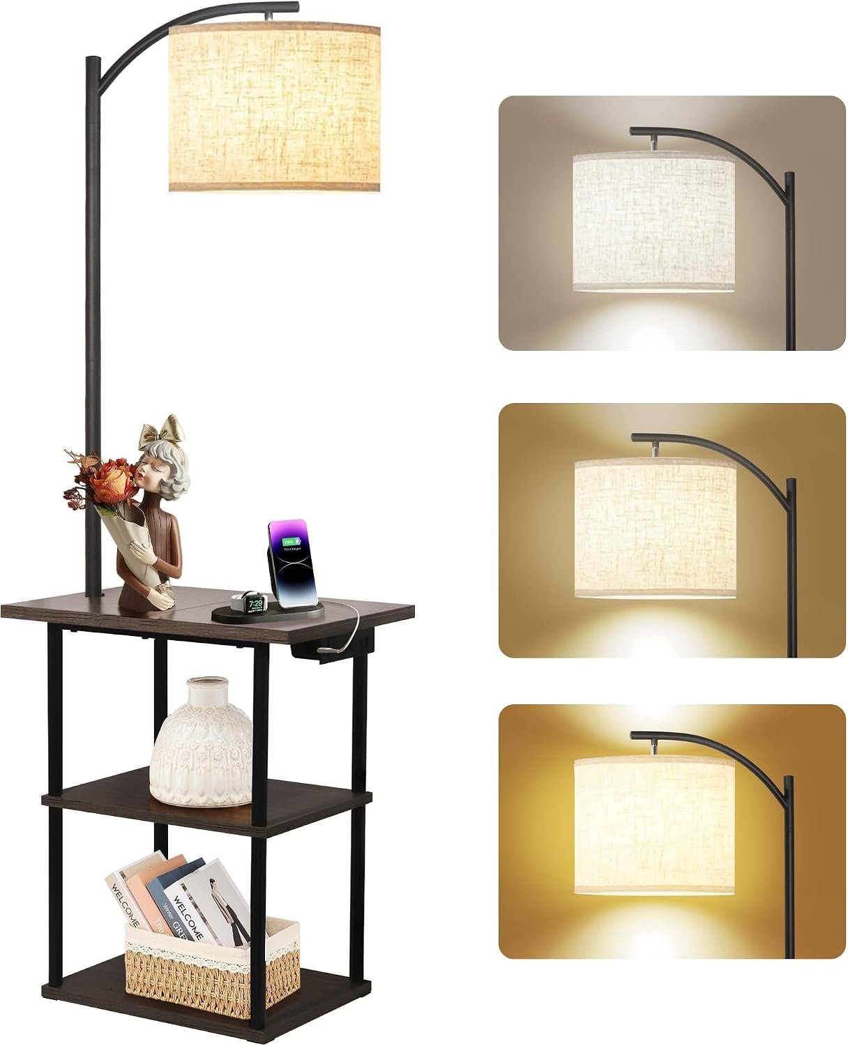 PESRAE Floor Lamp with Charging Side Table styled in a cozy home