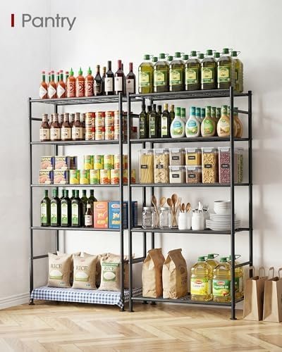 Heavy duty 5 tier metal shelving unit in a garage