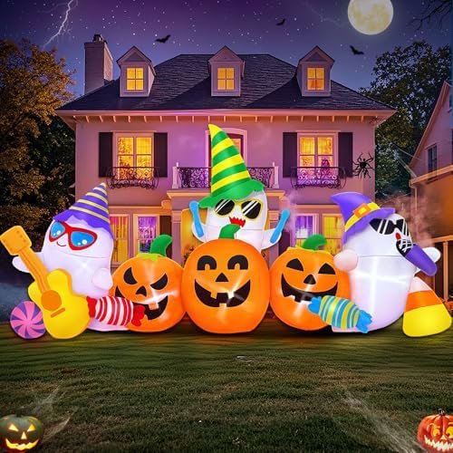 Halloween Inflatable Ghost & Pumpkin Band, 8FT