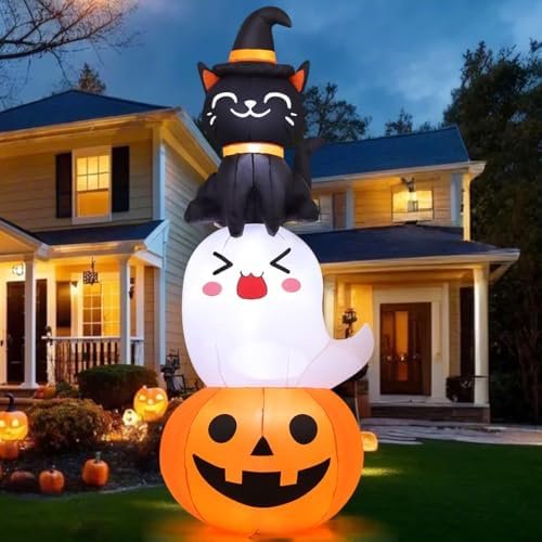 Halloween Inflatable Pumpkin Ghost Cat, 6FT