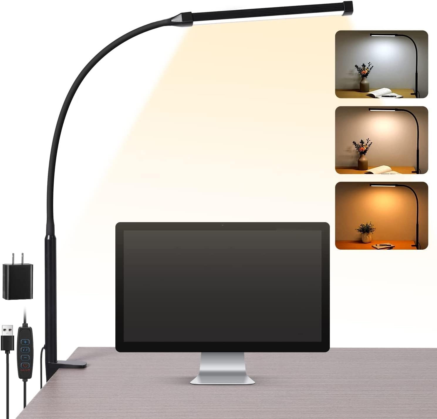 Airlonv LED Desk Lamp with Clamp - Stepless Dimming Monitor Light