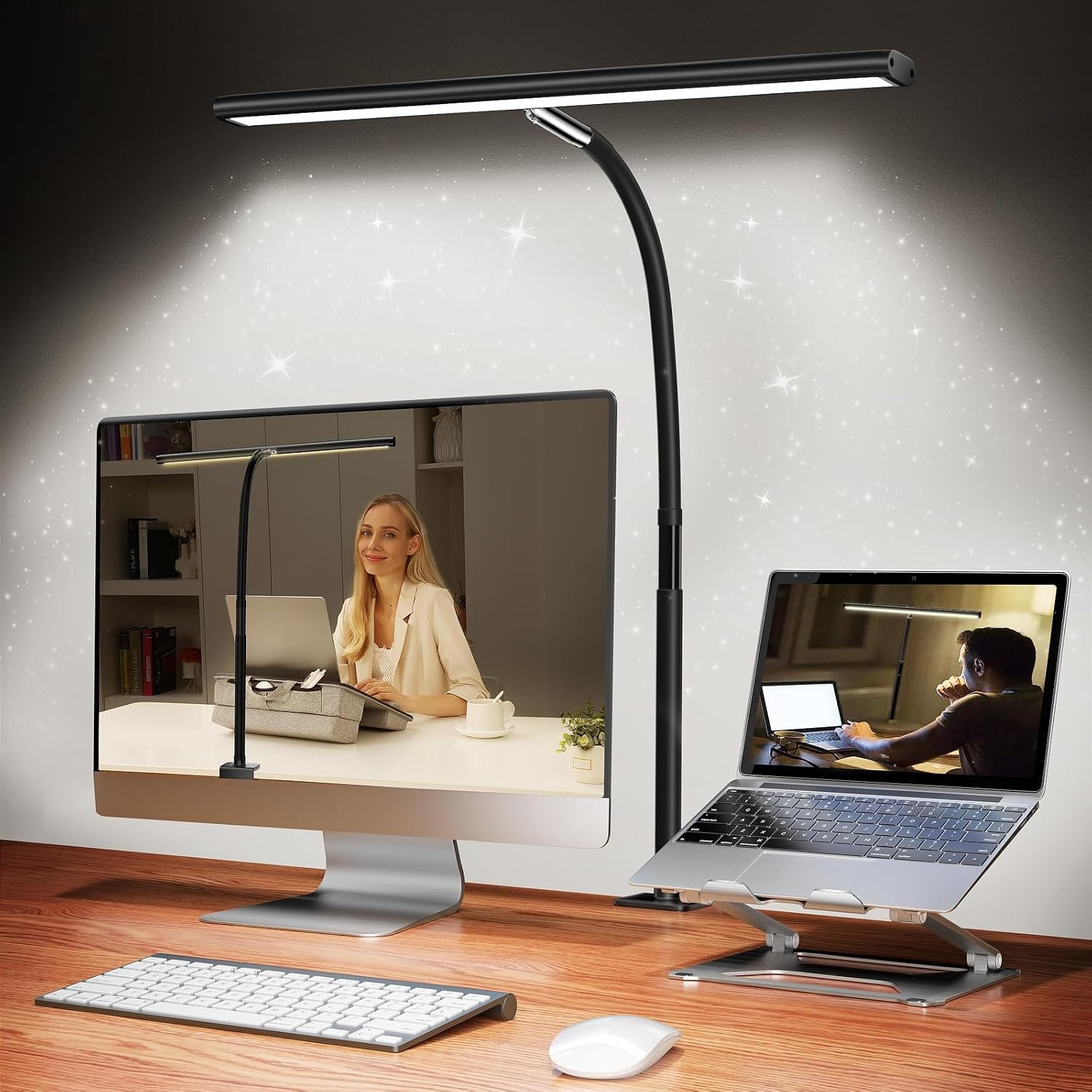 Airlonv LED Desk Lamp with Clamp - Stepless Dimming Monitor Light styled in a cozy home