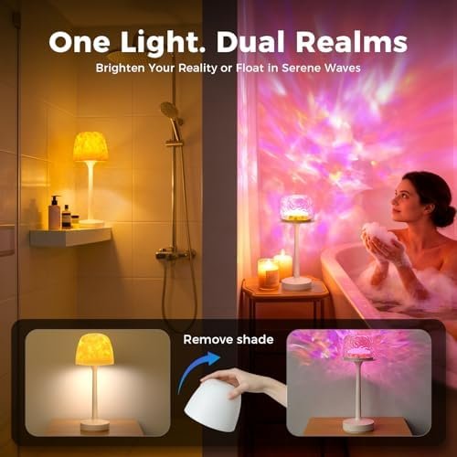 Ocean wave projector light in a bathroom shower