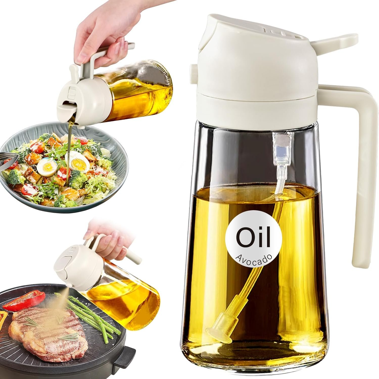 Glass Olive Oil Sprayer - 2-in-1 Spray and Pour Dispenser Bottle for Cooking