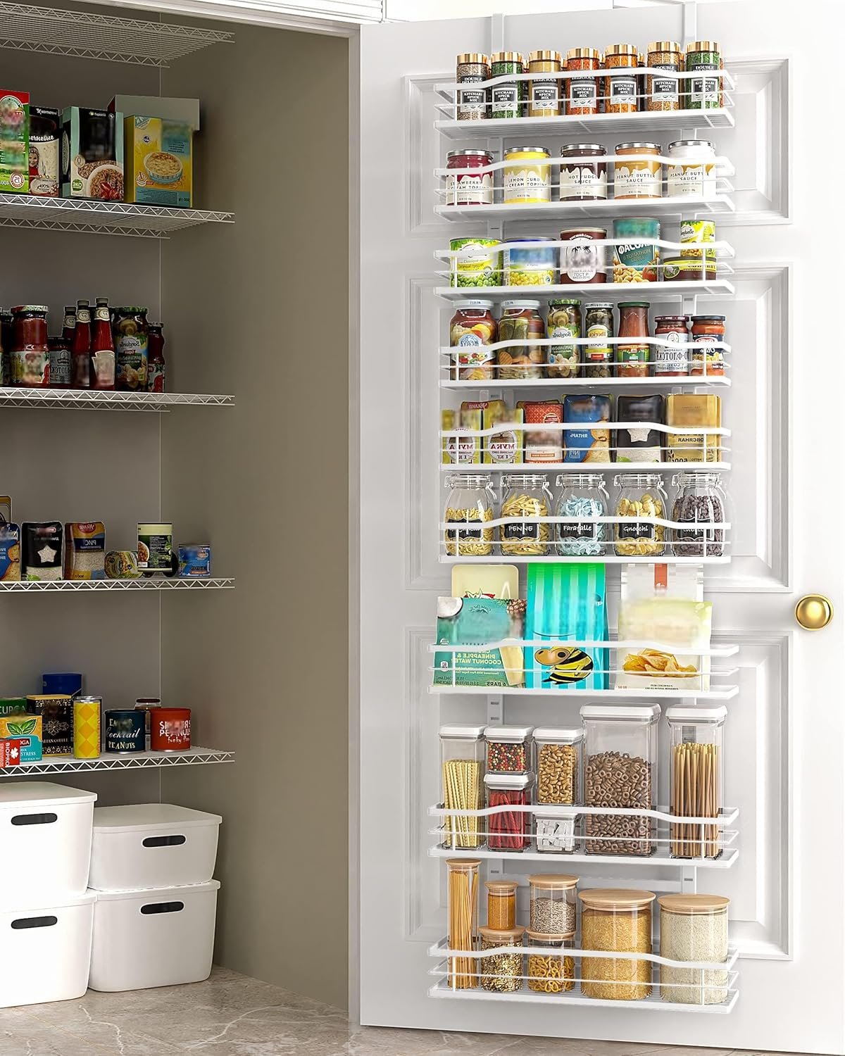 9-Tier Over the Door Pantry Organizer - Metal Hanging Shelves for Kitchen and Laundry