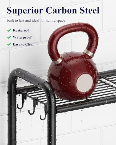 Black over toilet shelving unit for bathroom storage