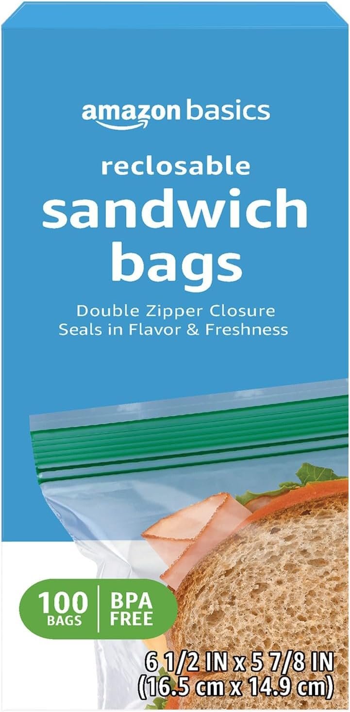 Reclosable Sandwich Storage Bags with Double Zipper - 100 Count BPA-Free
