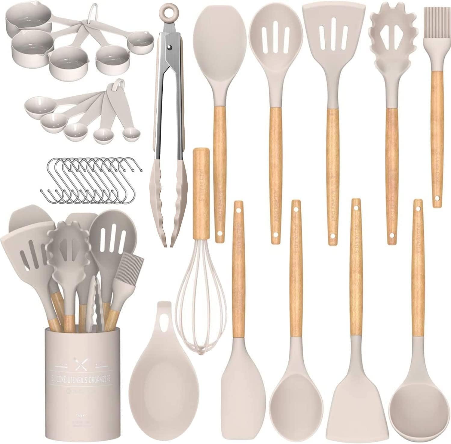 Umite Chef Silicone Cooking Utensils Set - 33-Piece Kitchen Utensils with Wooden Handles