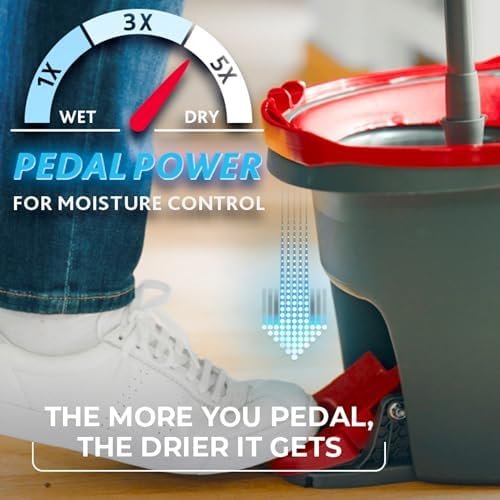 Microfiber spin mop wringing itself dry with foot pedal