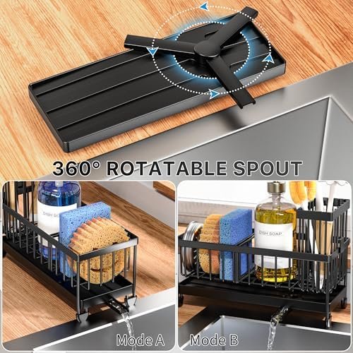 Rustproof black sponge holder draining on a kitchen countertop