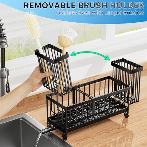 Sponge and brush holder keeping the sink area tidy and dry