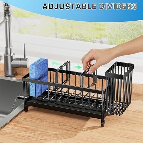 Compact sink organizer for sponges and scrubbers in matte black
