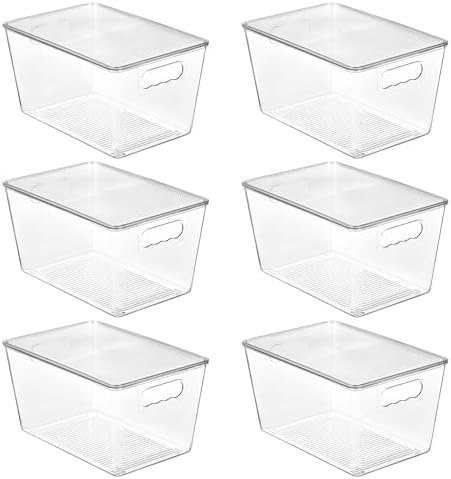 Clear Stackable Storage Bins with Lids - 6-Pack BPA-Free Pantry Organizer styled in a cozy home