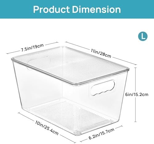 Clear stackable storage bins with lids for pantry organization