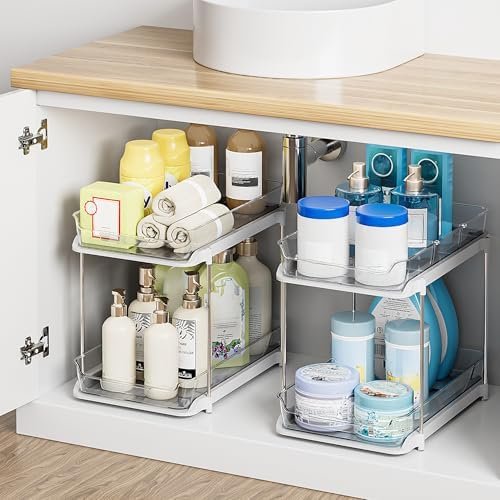White under sink storage shelves for bathroom and kitchen
